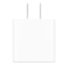 Apple 20W USB-C wall charger back view with two-prong plug, white