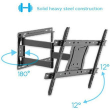 Full-motion TV wall mount bracket, black steel arms for tilt and swivel motion