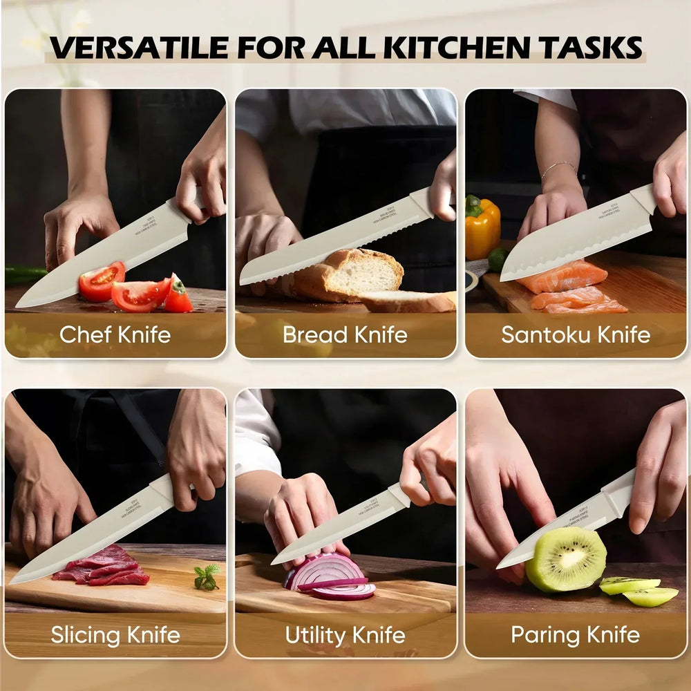 Vesteel Knife Block Set for Kitchen, 15-Piece High Carbon Stainless Steel Knives Set with Ergonomic Handle, Ultra-sharp & Rust Resistant - USA MEGA SHOP
