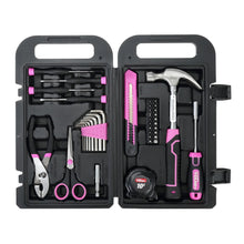 Open tool case showing organized sockets, bits, wrench, and screwdrivers