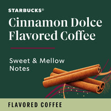 Starbucks Cinnamon Dolce flavored coffee label with cinnamon sticks on green