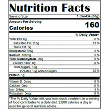 Nutrition Facts panel: 1 cookie (38 g) and 160 calories
