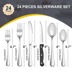 Bluebow Silverware Set with Steak Knives, Flatware Cutlery Set for 4, Food-Grade Stainless Steel Kitchen Tableware Set