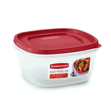 Red-lidded plastic food container with translucent body and snap-on lid