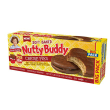 Nutty Buddy Creme Pies cookie box showing chocolate creme sandwich, big pack view