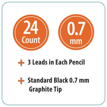 0.7mm pencil set label: 24 count, 3 leads each, black graphite tip