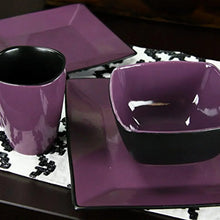 Purple bowl and square plate with glossy finish, part of dinnerware set
