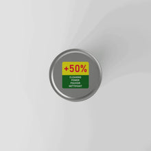 Round +50% cleaning power badge for bleach multipurpose cleaning powder