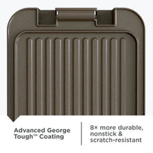 George Foreman grill plate with ridged non-stick coating, close-up view