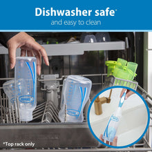 Narrow anti-colic baby bottles with vent system in dishwasher top rack