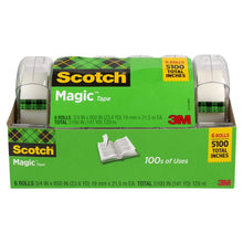 Scotch Magic Tape six-pack in a green cardboard package with clear tape rolls.