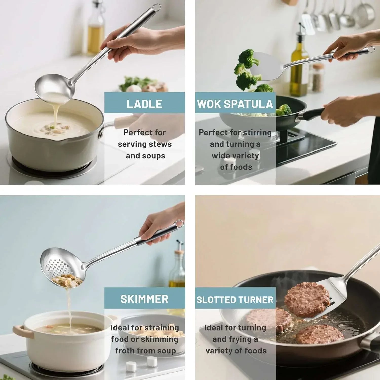 Mirdinner Cooking Utensils Set, 9 Pcs Stainless Steel Kitchen Utensils Set, Kitchen Tools Set, Spatula Sets w Utensil Holder, Wok Spatula,Ladle,Egg Whisk,Non-Stick And Heat Resistant, Dishwasher Safe