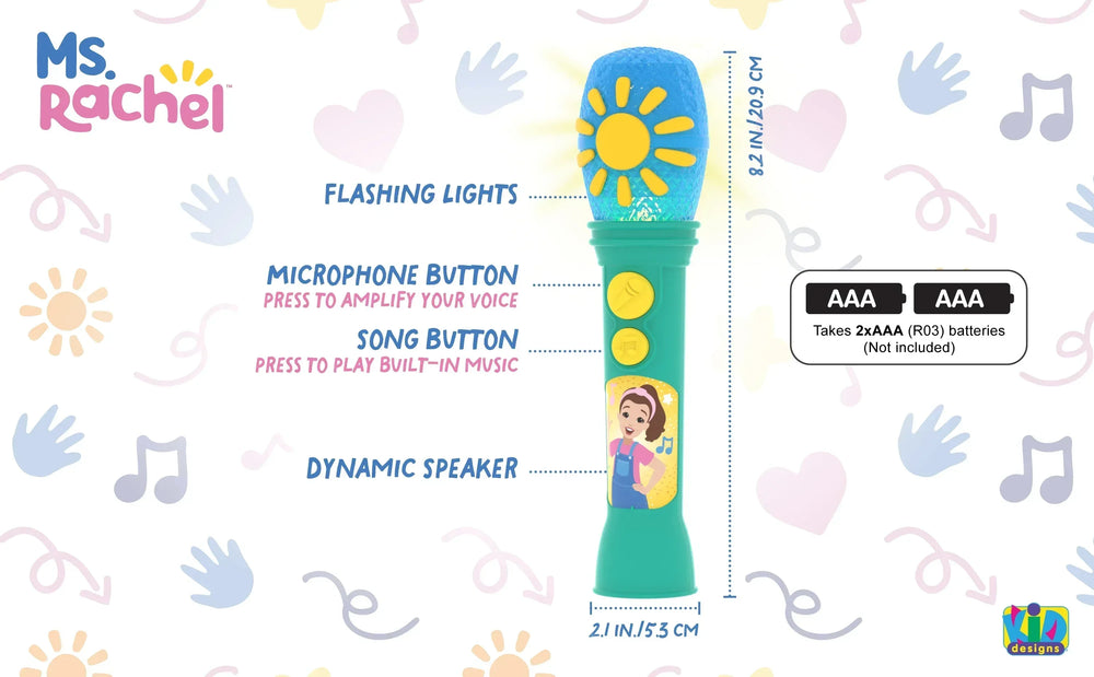 Ms. Rachel Sing Along Microphone, Includes Built-in Music and Lights, Children Ages 18+ Months - USA MEGA SHOP