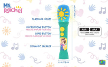 Mic features diagram on package: flashing lights, mic button, and speaker