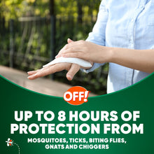 Insect repellent wipe applied to a wrist and forearm