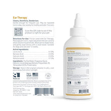 Veterinary Formula ear therapy bottle, back label with ingredients and nozzle