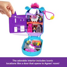 Open Minions compact playset with purple door, interior rooms, and small figures