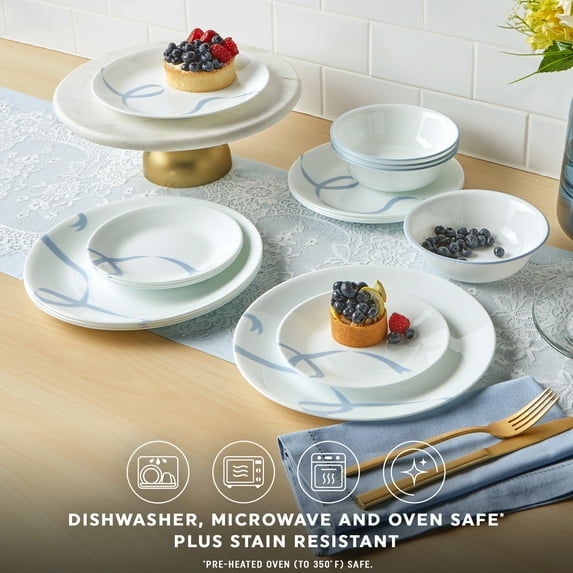 Corelle Blue Ribbons 12-Piece Glass Dinnerware Set (Service for 4)