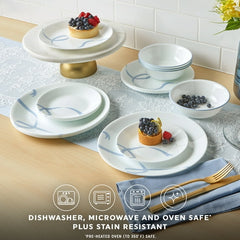 Corelle Blue Ribbons 12-Piece Glass Dinnerware Set (Service for 4)