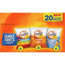 Crackers variety snack pack with three bags: Cheddar, Baby, Family Faves, 20-pack