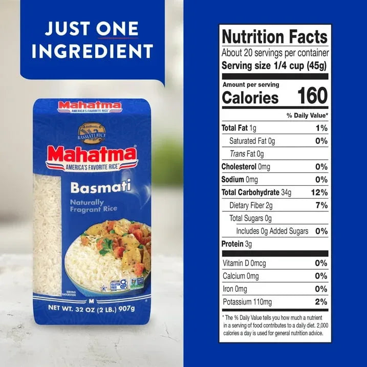 Mahatma Basmati White Rice, Fragrant Extra Long Grain, Gluten Free, 2 lb Bags - USA MEGA SHOP
