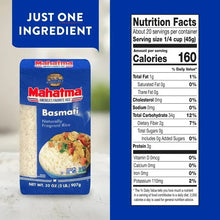 Mahatma basmati rice bag with Nutrition Facts panel