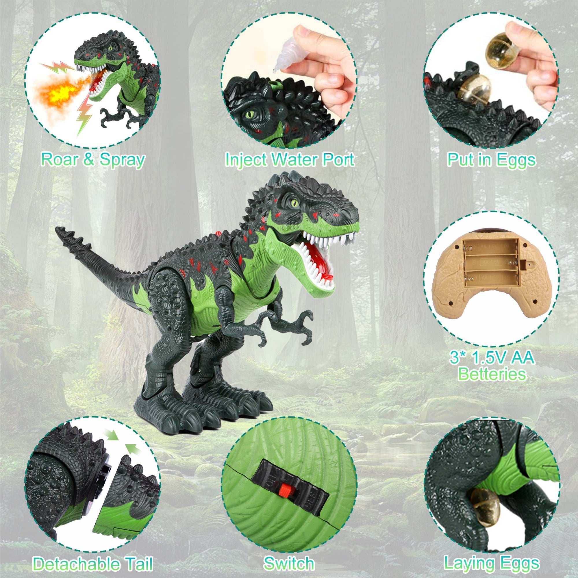UUGEE Remote Control Dinosaur Toys for Boys Kids, 2.4G RC Dinosaur T-Rex Robot with Spray Light Sound, Walking Dinosaur Laying Eggs Boy Toys Age 3 4 5 6 7 8+ Year Old Gifts - USA MEGA SHOP