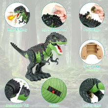 Green and dark gray RC dinosaur robot with detachable tail and laying eggs