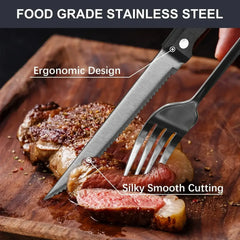 Bluebow Silverware Set with Steak Knives, Flatware Cutlery Set for 4, Food-Grade Stainless Steel Kitchen Tableware Set