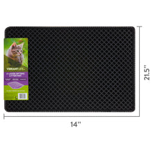 Black 2-layer sifting cat litter mat, 14 in x 21.5 in, diamond grid texture