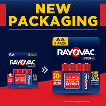 Rayovac Fusion AA alkaline batteries, new multi-pack retail packaging with red cells