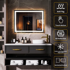 Easy4Home 24"x32" LED Bathroom Mirror Wall Mounted Anti-Fog Vanity Mirror with Adjustable Lights, White