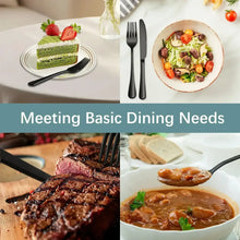 Stainless steel dining utensils set with forks, spoons, and knives on a table