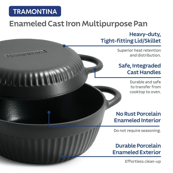 Tramontina 4 QT Enameled Cast Iron Dutch Oven for Bread Baking – Multipurpose Bread Oven, Black