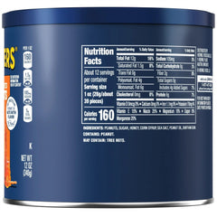 PLANTERS Honey Roasted Peanuts, Sweet and Salty Snacks, Plant Based Protein, 12 oz Canister