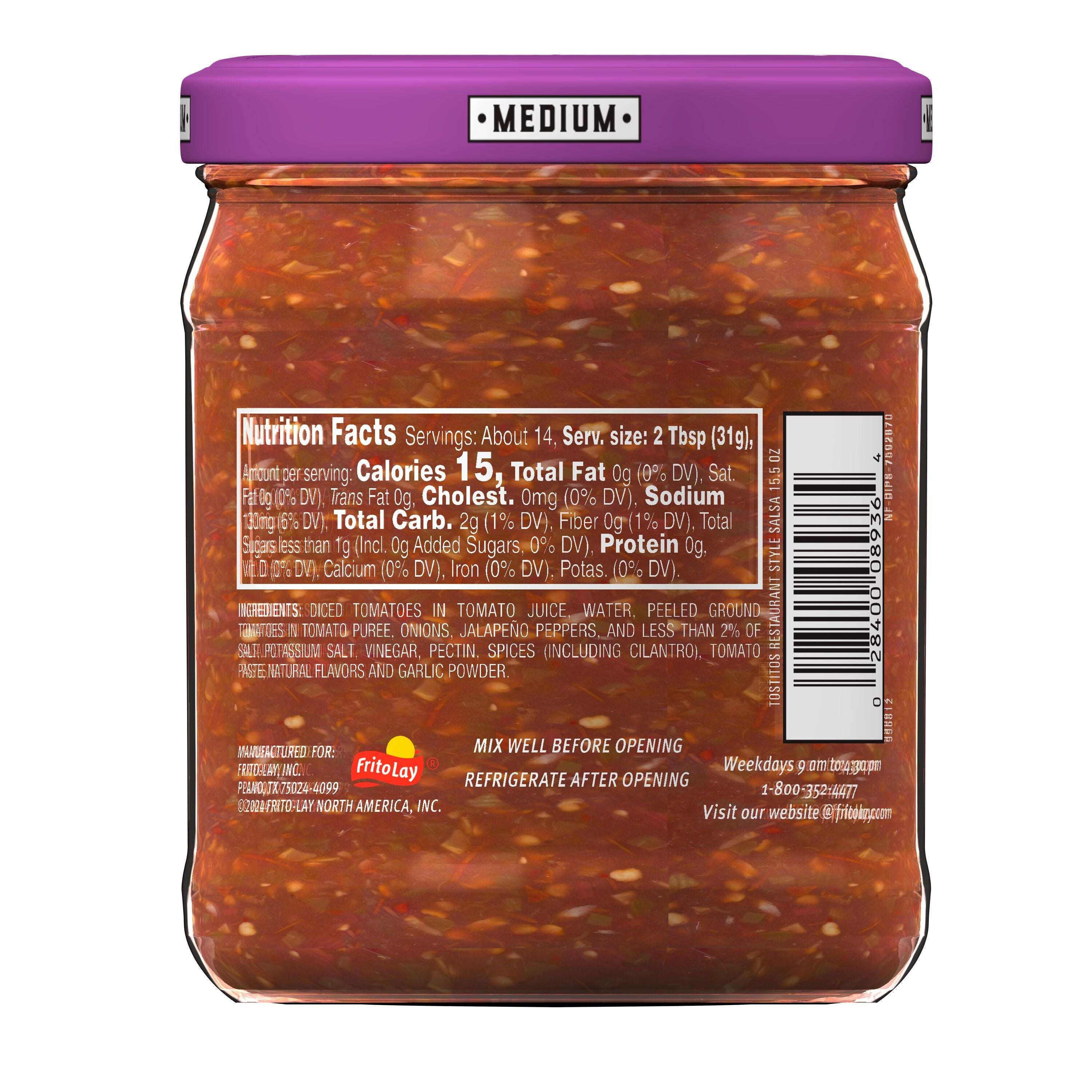 Tostitos Restaurant Style Salsa Medium, 15.5 oz Jar
