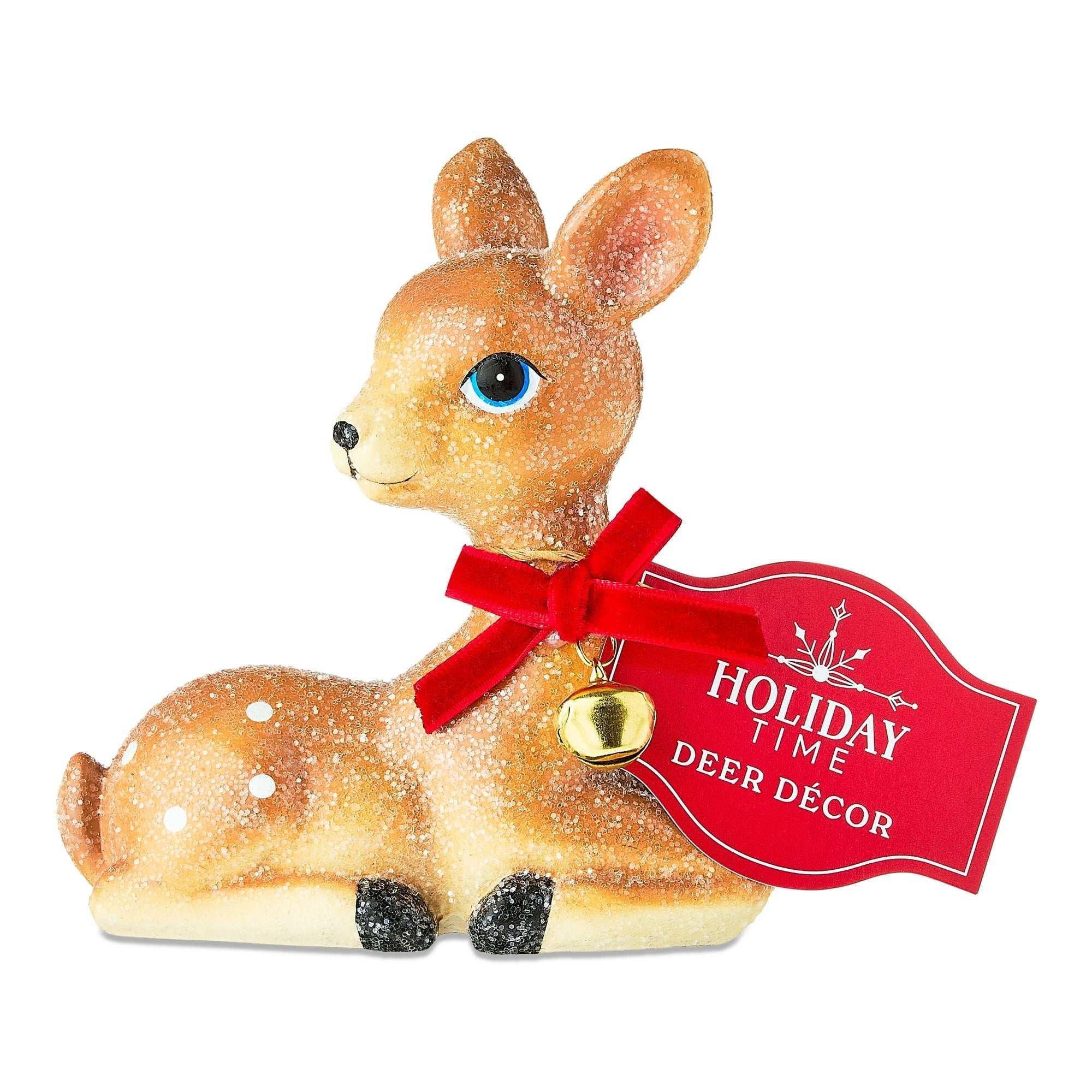 Sitting Deer with Bell Christmas Tabletop Decoration, Brown, 4.33", by Holiday Time