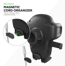 Dashboard phone mount with magnetic cord organizer for charging cables, dark gray