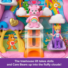 Colorful treehouse playset with bear and friend dolls and cloud seats