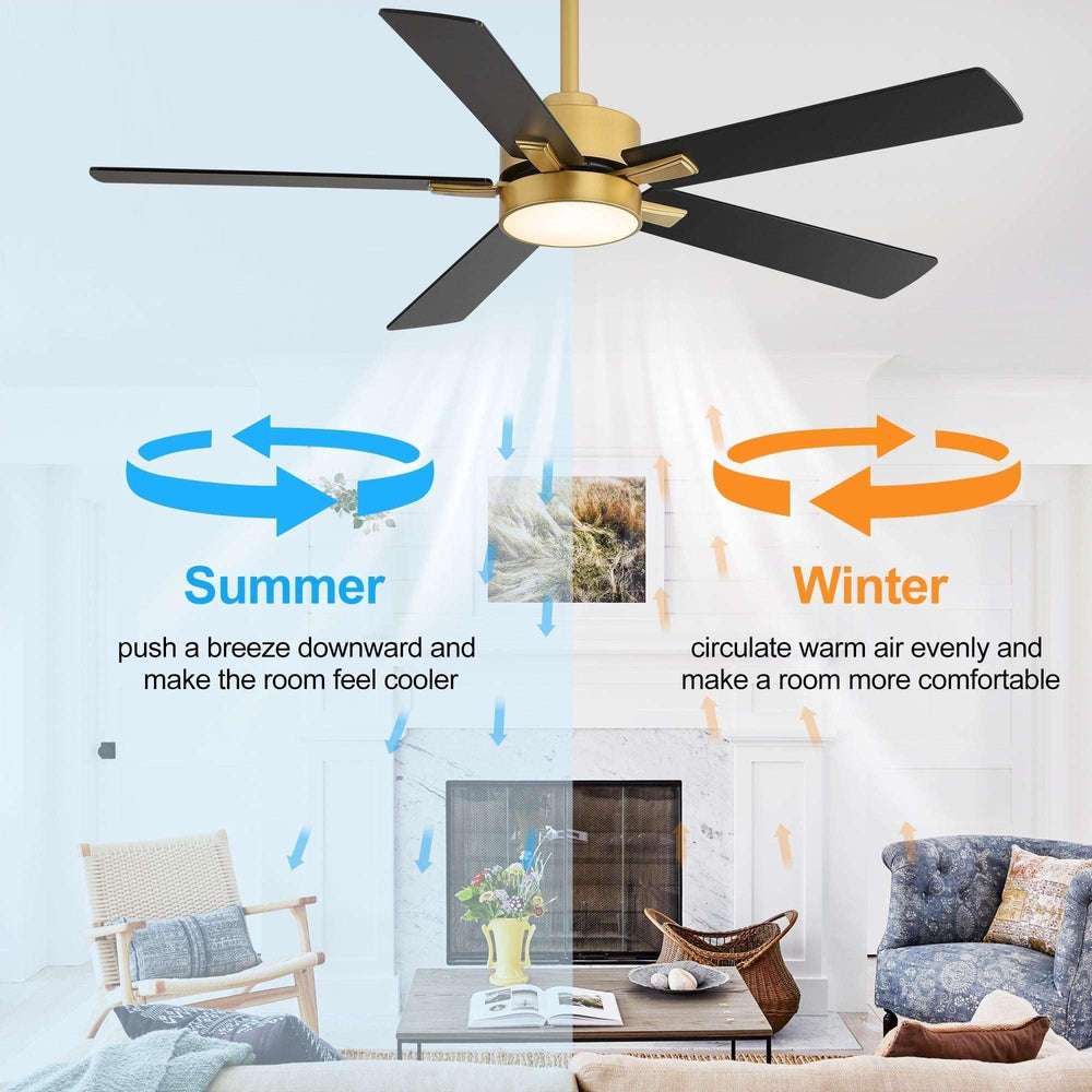 ALKAFY 52 inch Gold & Black LED Ceiling Fan with Remote - Adjustable Reversible Motor for Bedroom Living Room - USA MEGA SHOP