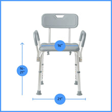 Gray bath and shower chair with backrest and armrests, 16-in seat width