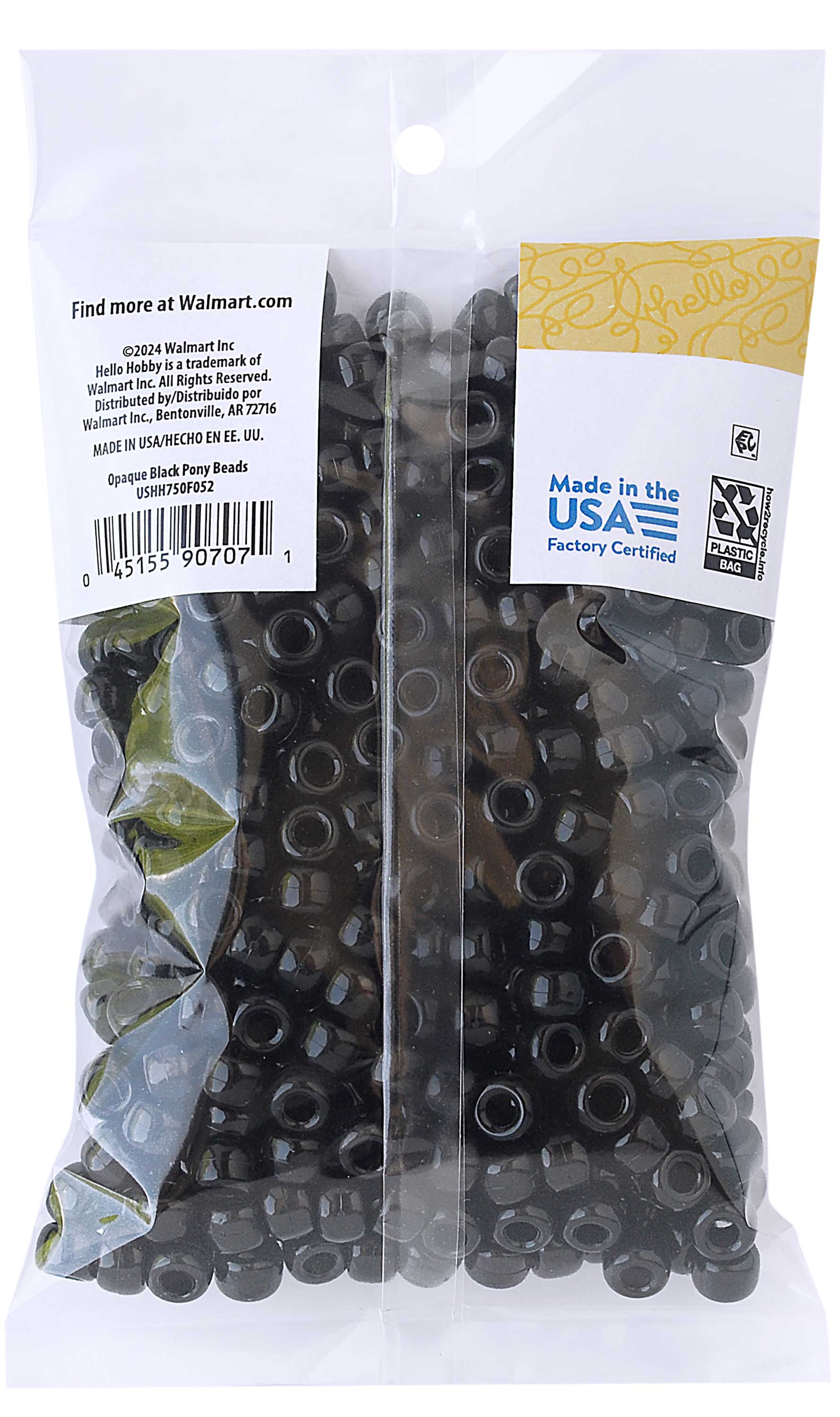 Hello Hobby Pony Bead Mix, Black, 500 Pieces, Plastic Craft Beads for Jewelry Making and DIY Projects