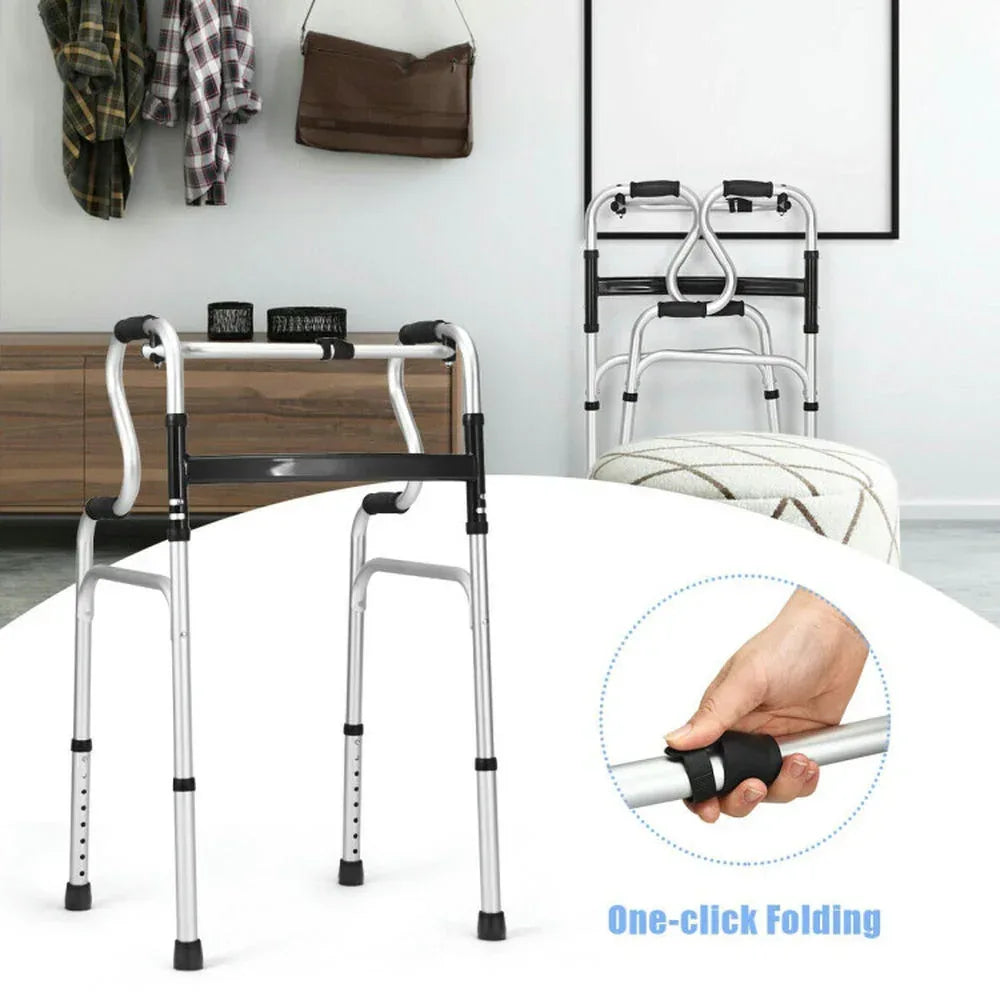 Resenkos Medical Mobility Walker,One-Button Folding Aluminum Walking Frame Walker