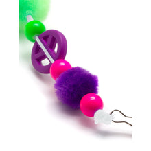 Elastic cord thread on beaded necklace with purple and green beads