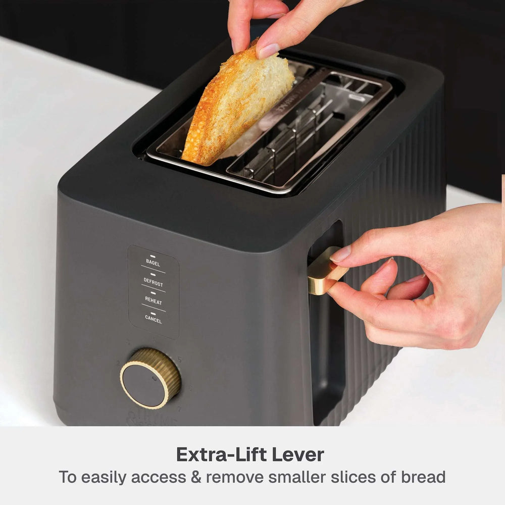 Thyme & Table 2-Slice Toaster, Extra-Wide Slots with Slide-Out Removable Crumb Tray, Slate Grey - USA MEGA SHOP