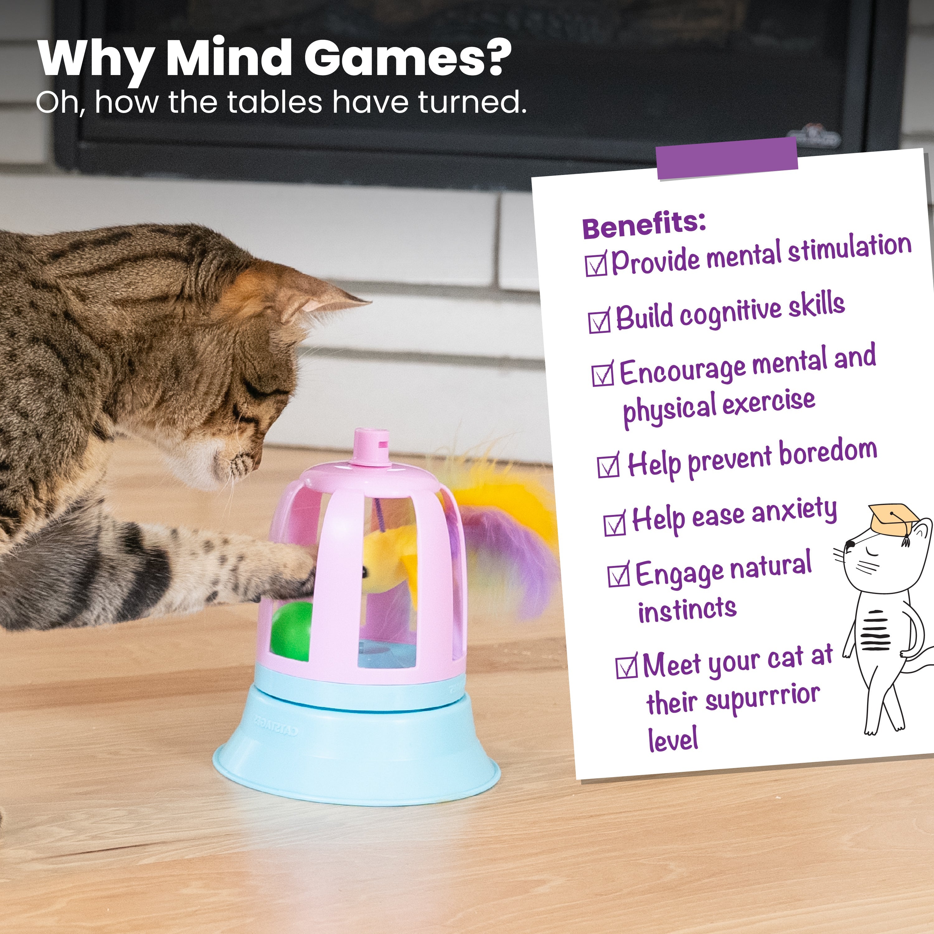 Catstages 2-in-1 Chirping Bird Interactive Cat Toy – Touch-Activated Toy with Sound and Ball Track Fun, Standalone Toy or Track Add-On, Purple