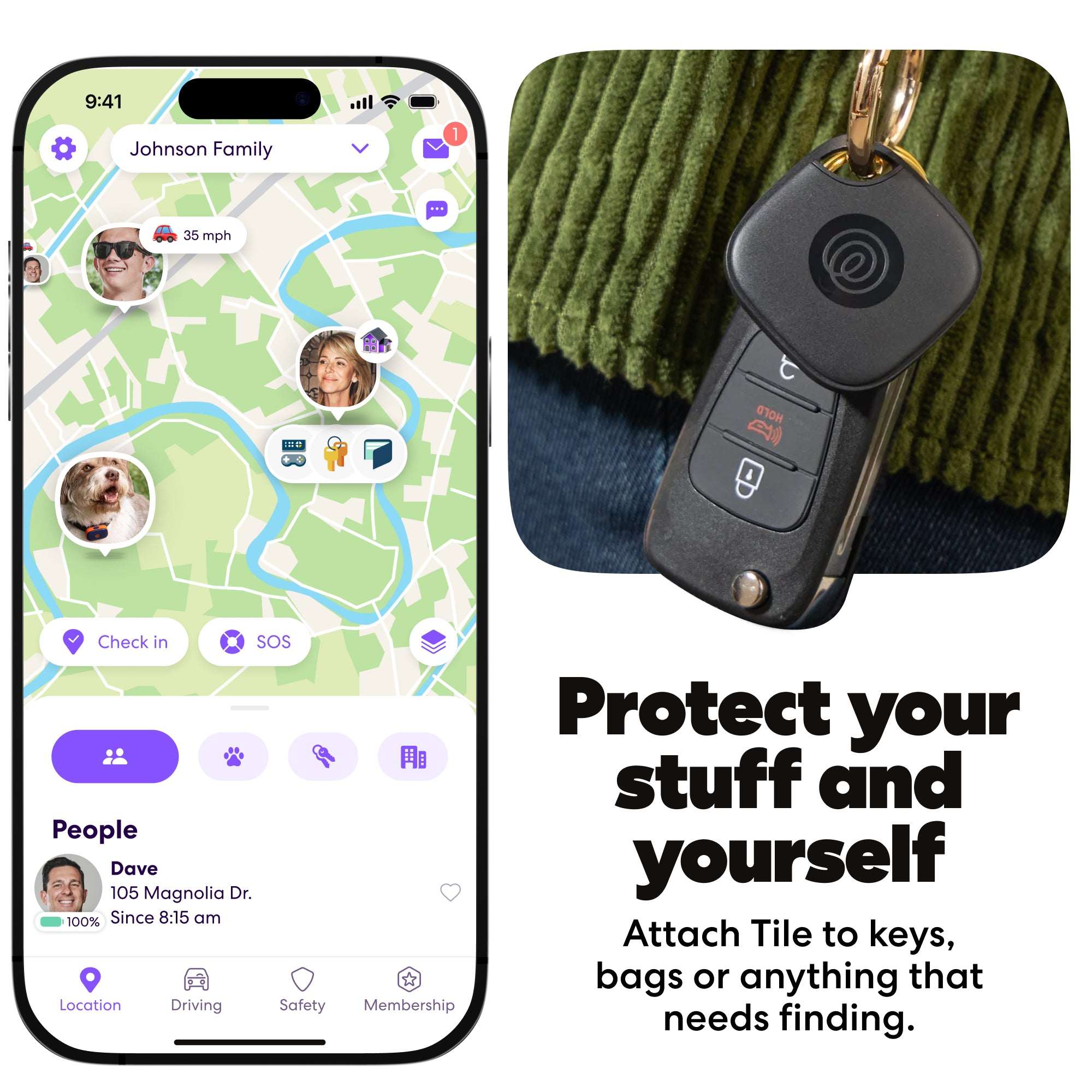 Life360 Tile Starter Pack – 1 Mate & 1 Slim Bluetooth Trackers for Keys, Wallets, Phones – iOS & Android (Black)