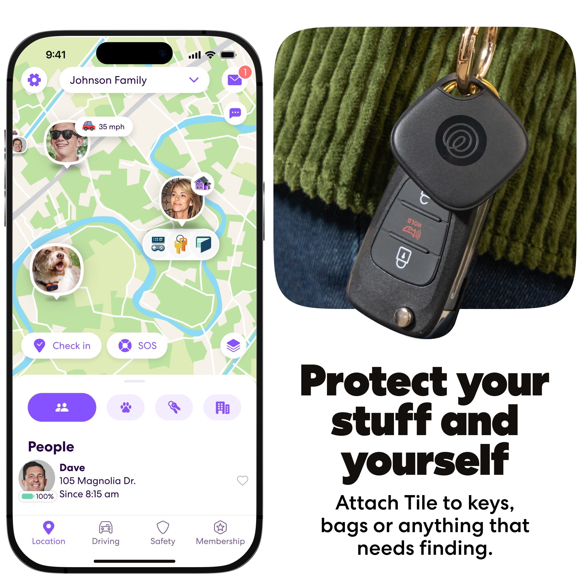 Life360 Tile Starter Pack â€“ 1 Mate & 1 Slim Bluetooth Trackers for Keys, Wallets, Phones â€“ iOS & Android (Black)