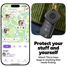 Black Tile Bluetooth tracker attached to a keyring with a slim fob