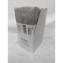 Over-the-door closet organizer in gray fabric, packaged with shelf and hook design